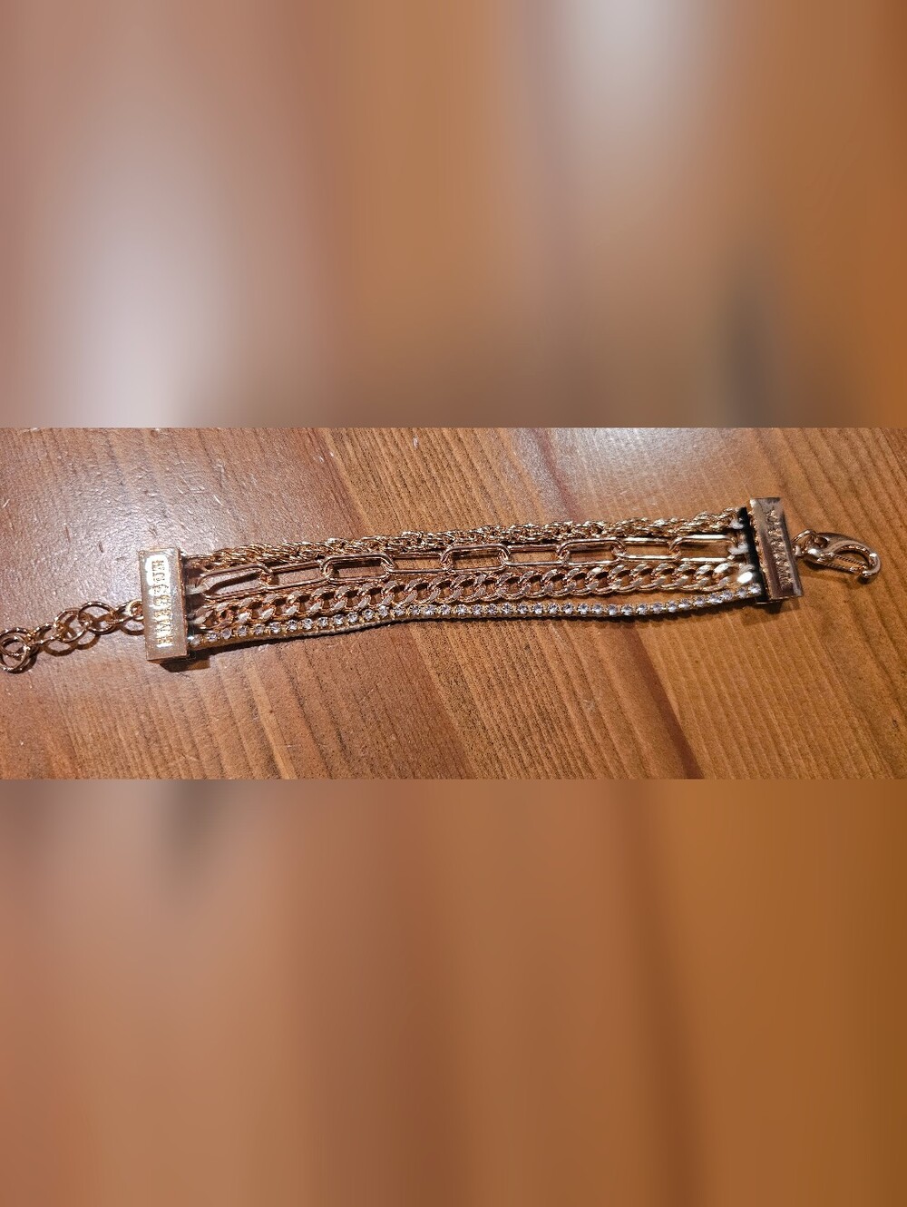 Victoria Emerson Rose Gold Multi-Chain Bracelet with Crystal Accent